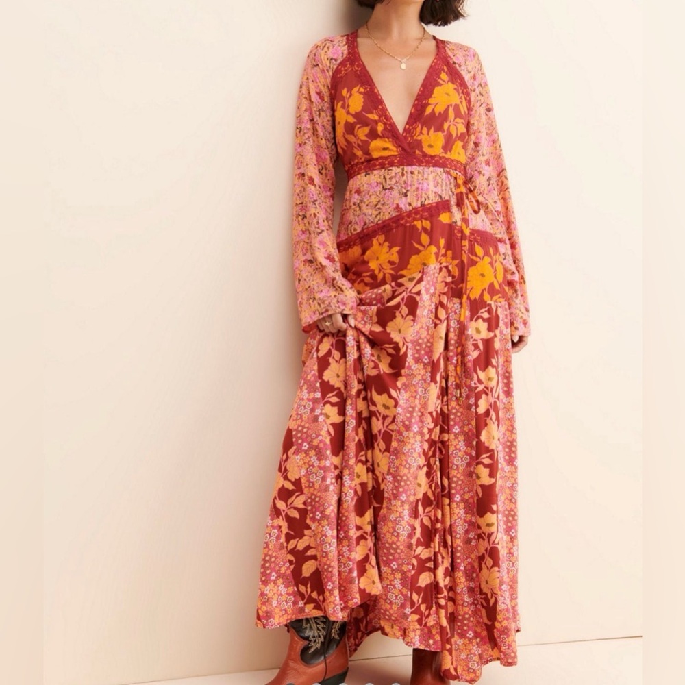 Free People Tilda Wrap Maxi Dress S NWT Sold Out Lace Trim Boho